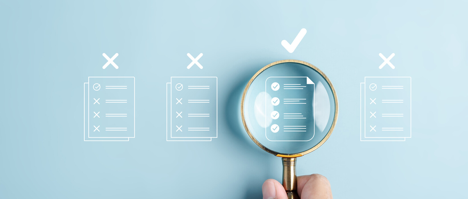 Magnifying glass highlighting a selected checklist.